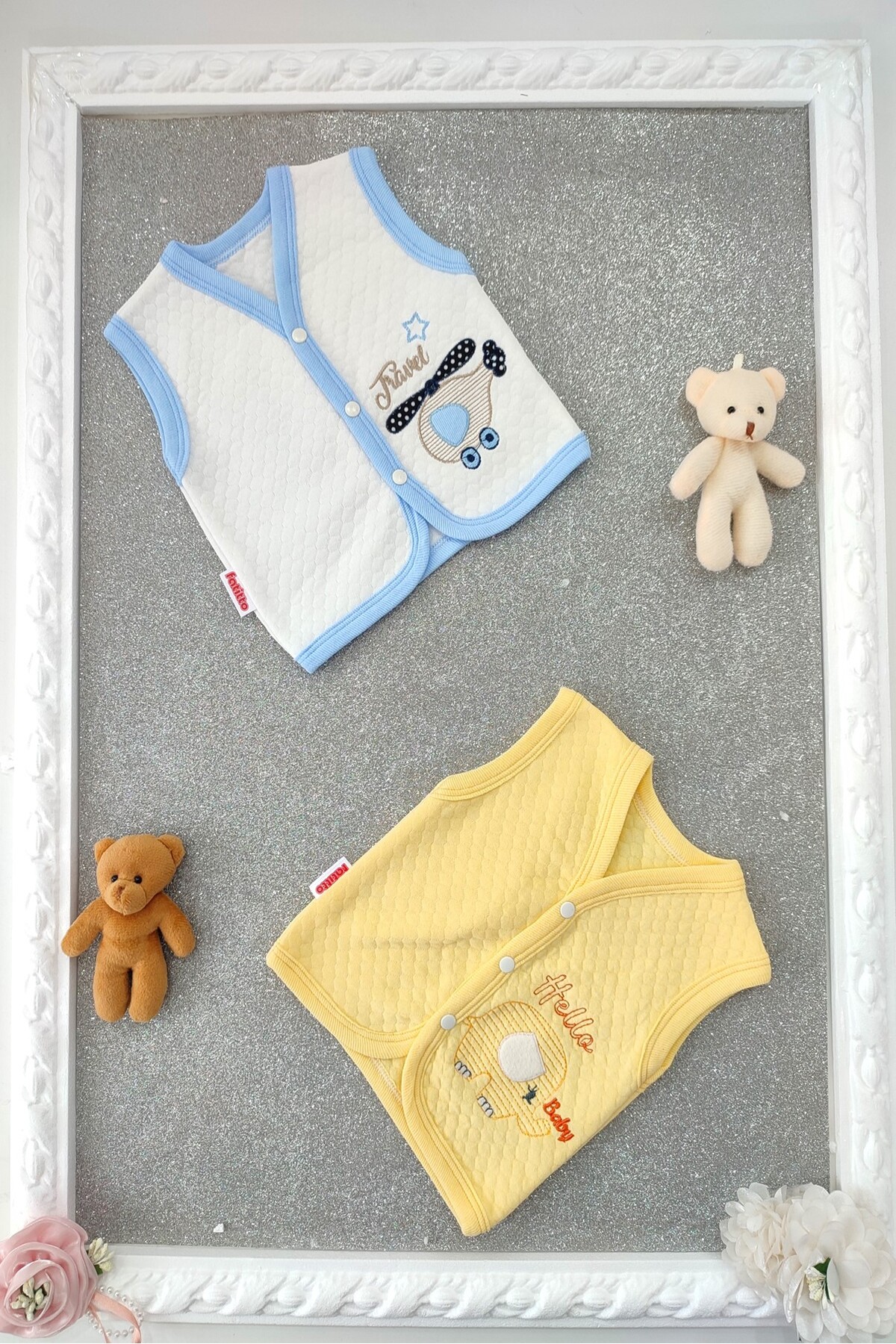 dubi baby erkek bebek fatitto önden çıtçıtlı hayvan desenli 2'li bebe kapitone yelek fotoğrafı 2 (önizleme)