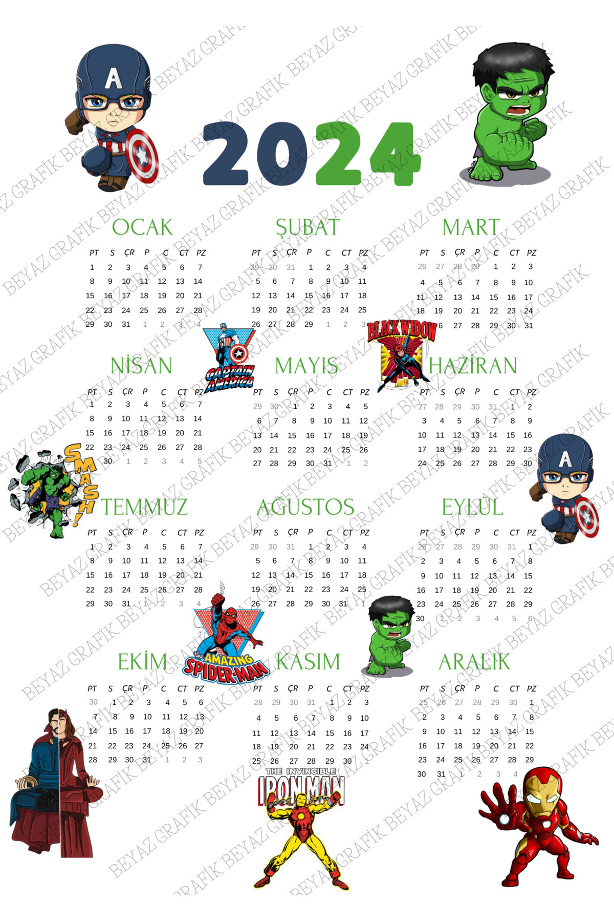 Beyaz Grafik 2024 Calendar - In the Shape of an Adhesive Sticker on the  Back - Harry Potter / Friends / Marvel Themed - Trendyol