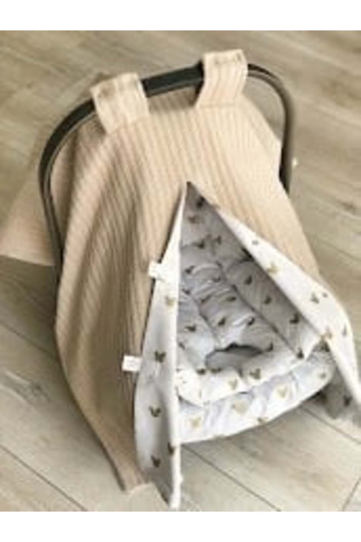 DERİN BOUTİQUES Bej Örgü Gold Mickey Poplin 3 lü Puset Seti