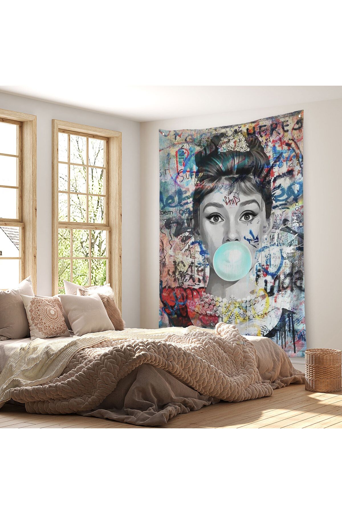 Doğal Tercih-Audrey Hepburn Banksy Style Wall Art Ciklet Poster, Hepburn Wall Cloth - Rug-5319 7