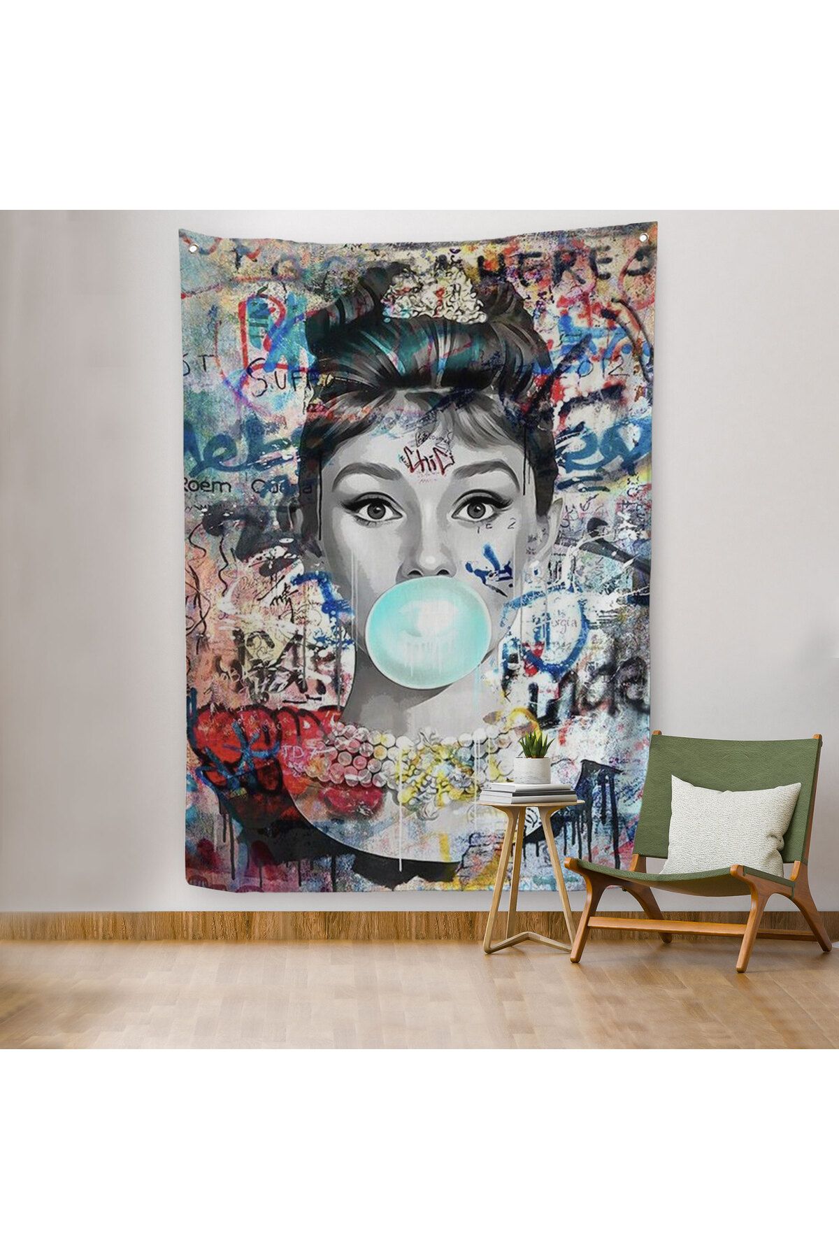 Doğal Tercih-Audrey Hepburn Banksy Style Wall Art Ciklet Poster, Hepburn Wall Cloth - Rug-5319 6