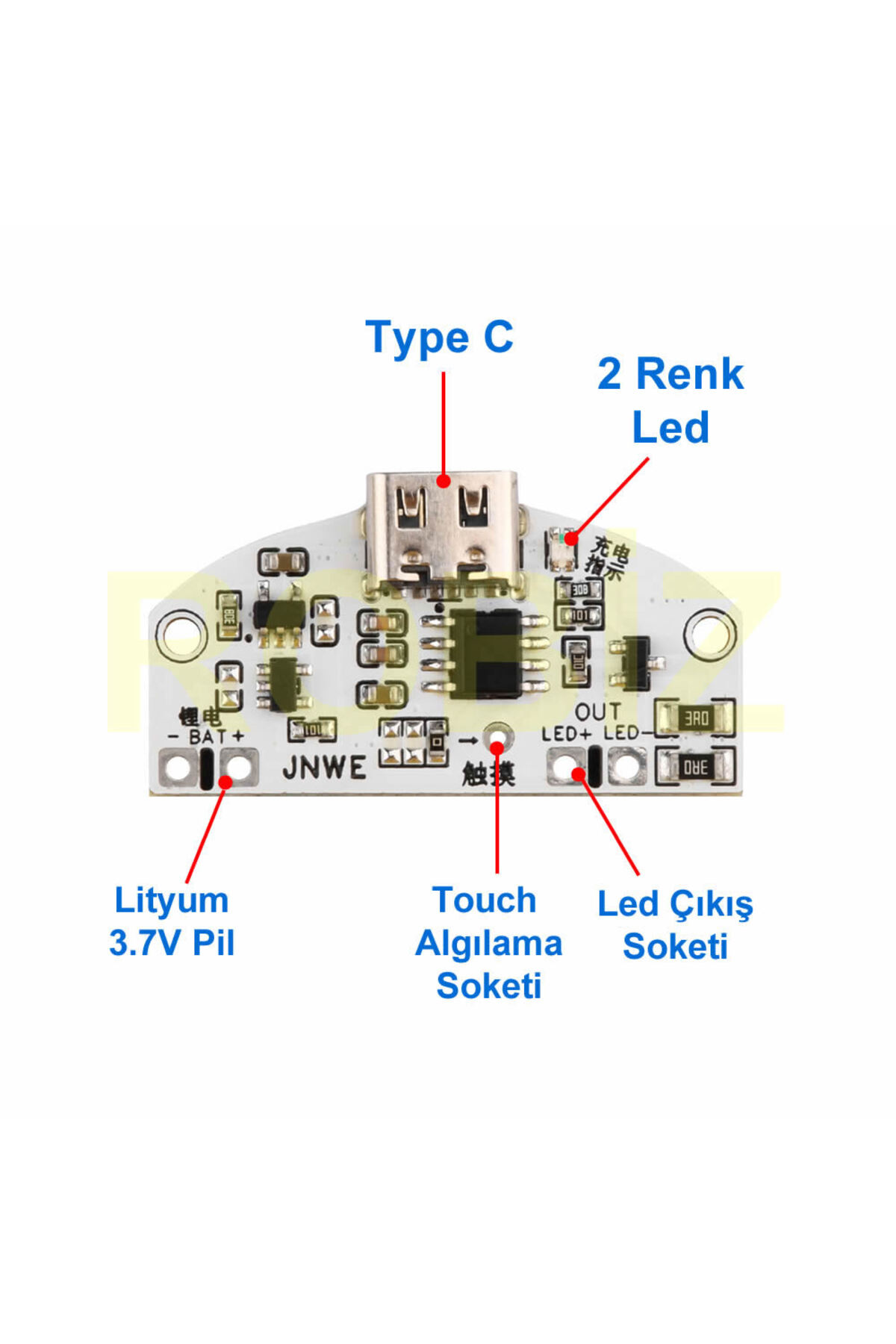 Genel Markalar Type C Usb Besleme Dokunmatik Led Dimmer Modül 3.7V Lion Lityum Pil Şarj 3W Parlaklık Kontrol Anaht