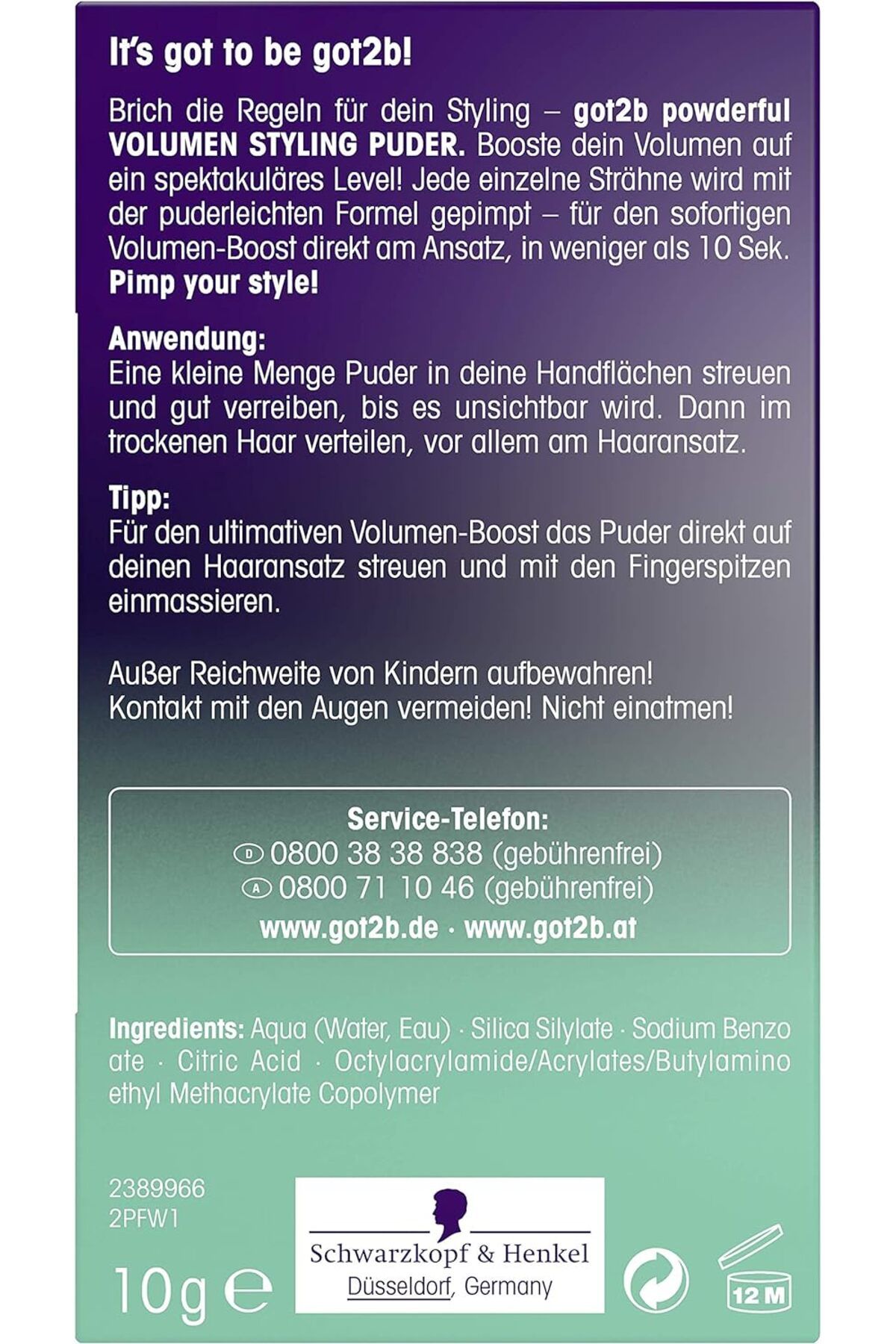 موس مو پودر GOT2B فرستنده استریت 10 گرم Schwarzkopf