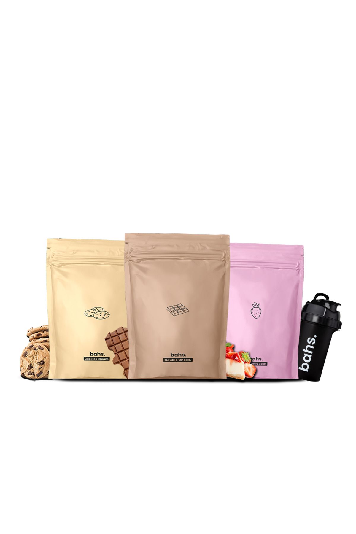 bahs. X3 Öğün Tozu Çikolata Kurabiye Çilek Complete Shaker