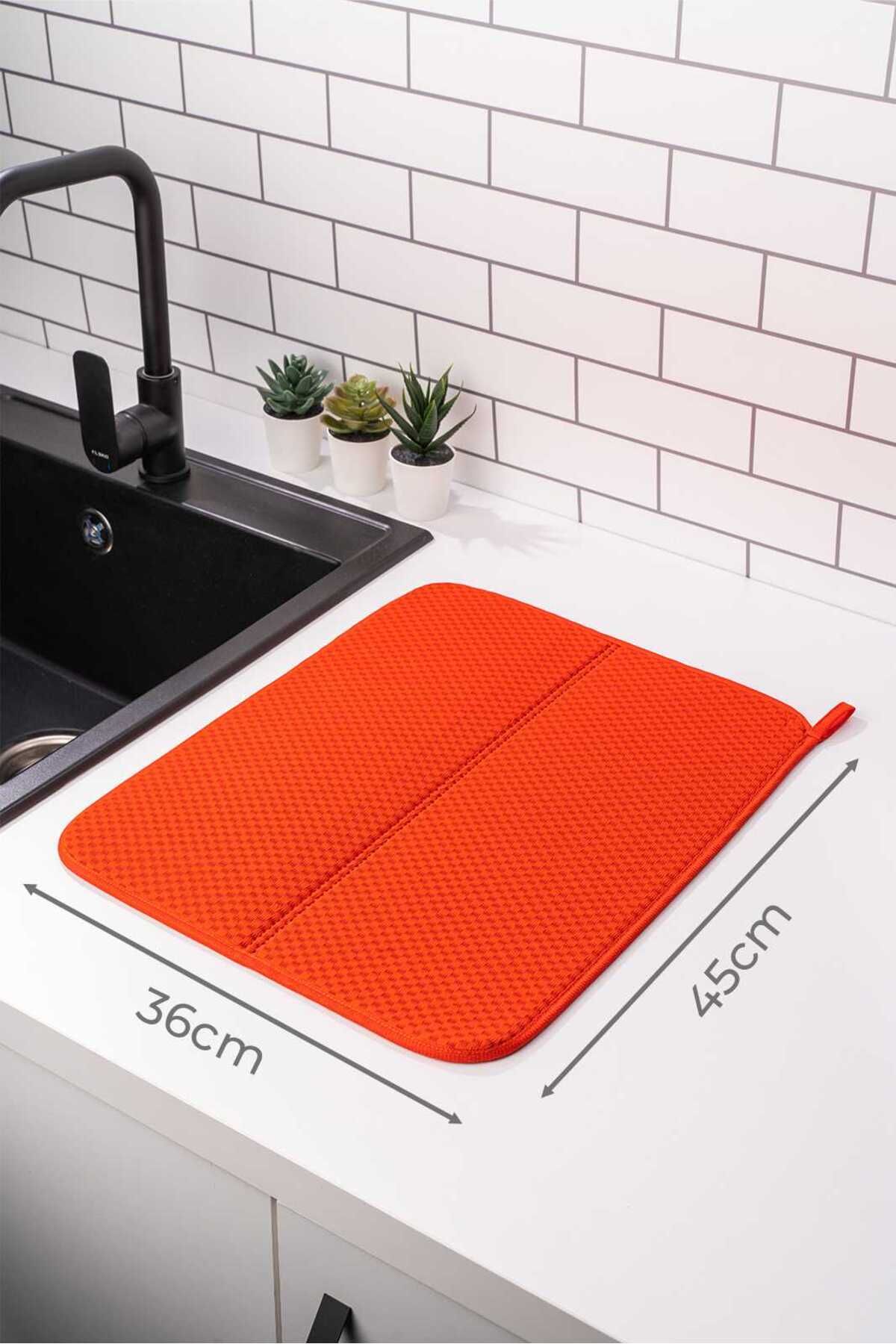 HOMELKA Mikrotex Dish Mat Super Absorbent Dish Drying Mat 45x36cm Foldable Dish Mat Orange