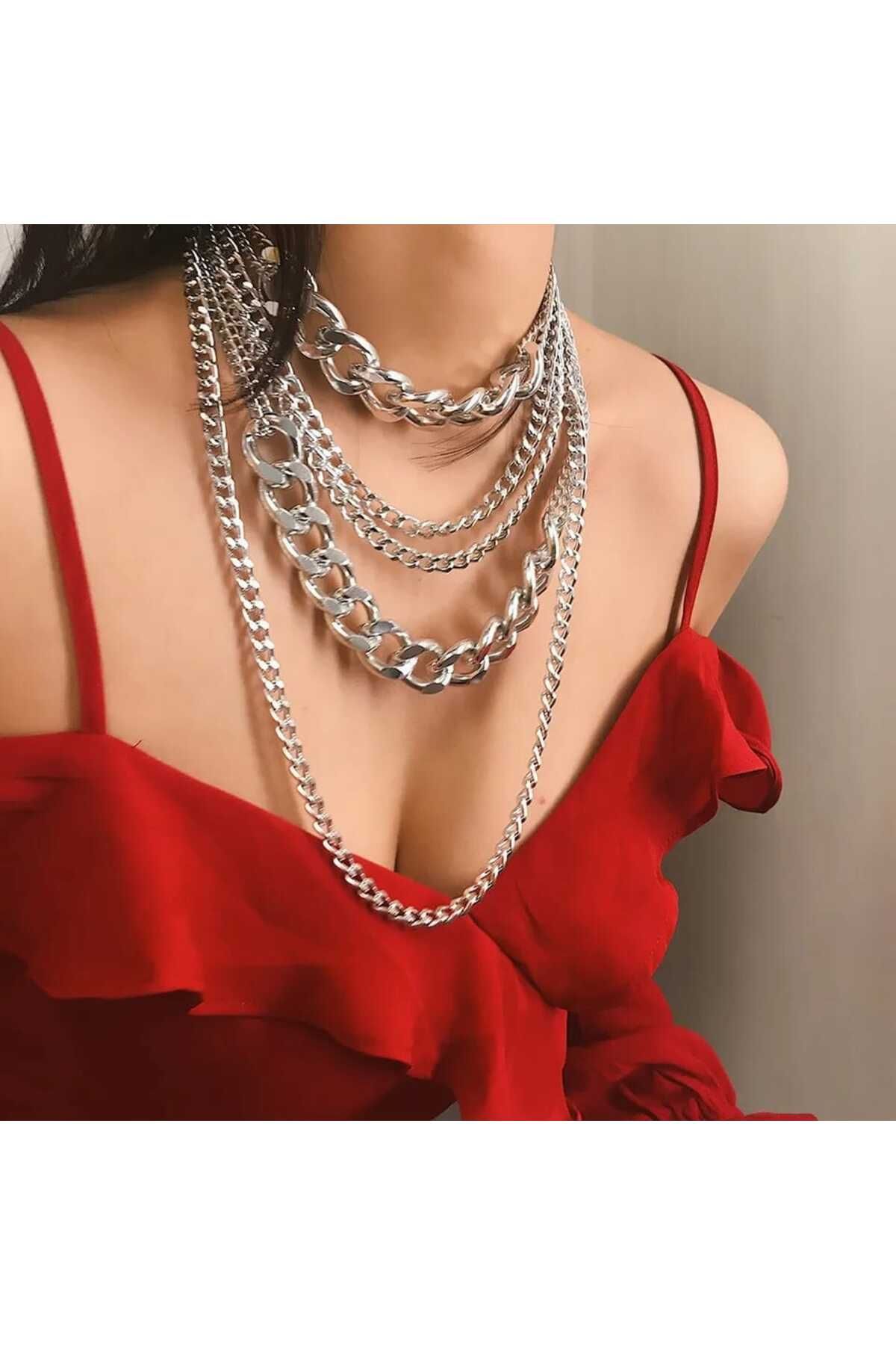Silver layered best sale chain necklace