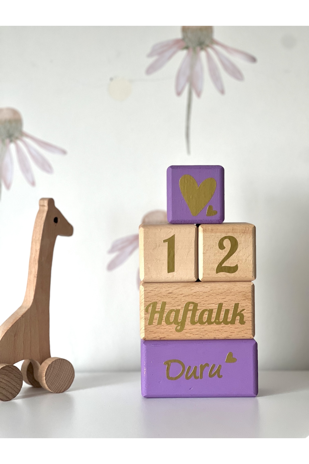 Lila Gold Yazılı Anne Bebek Anı Küpü Isimli 5li Set Türkçe