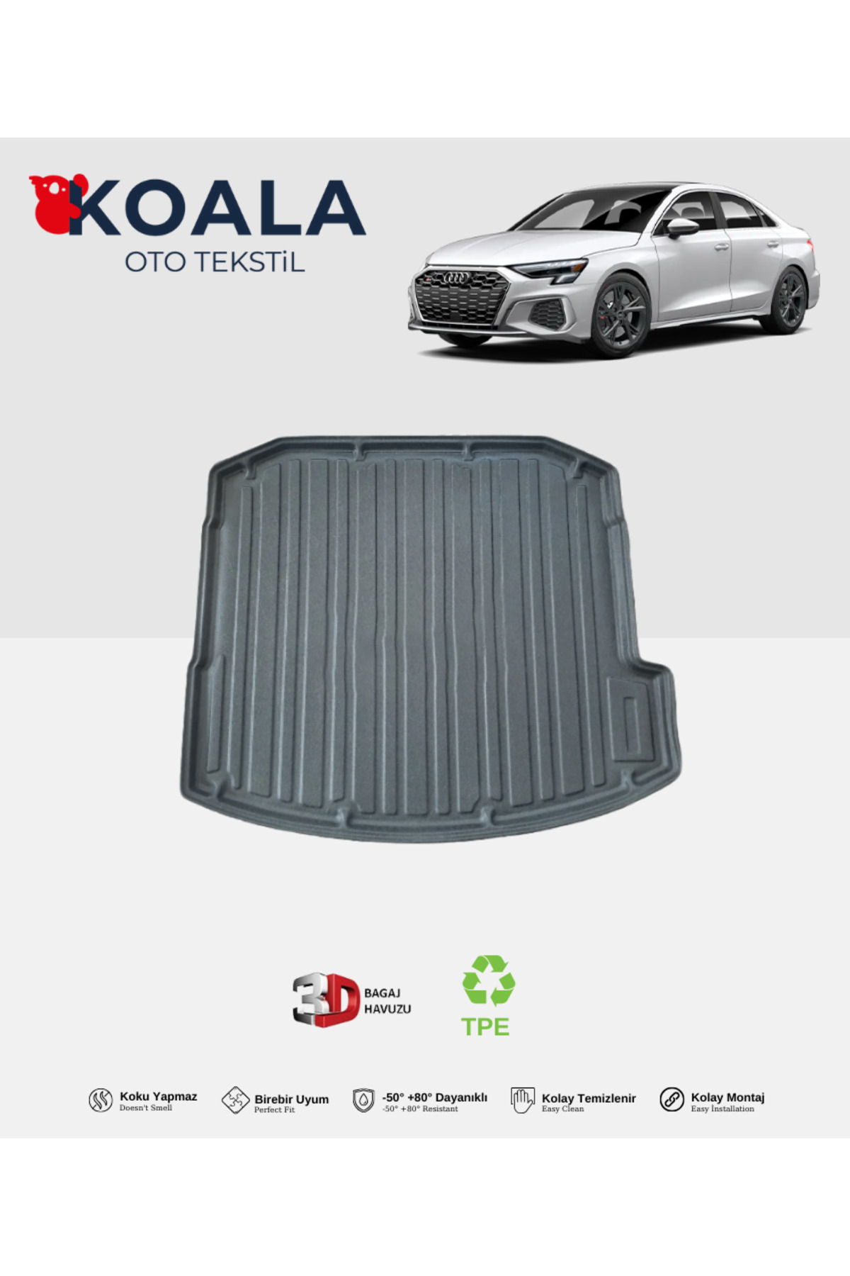 KoalaOtoTekstil Audi A3 Sedan (2021 ve Sonrası) 3d Bagaj Havuzu
