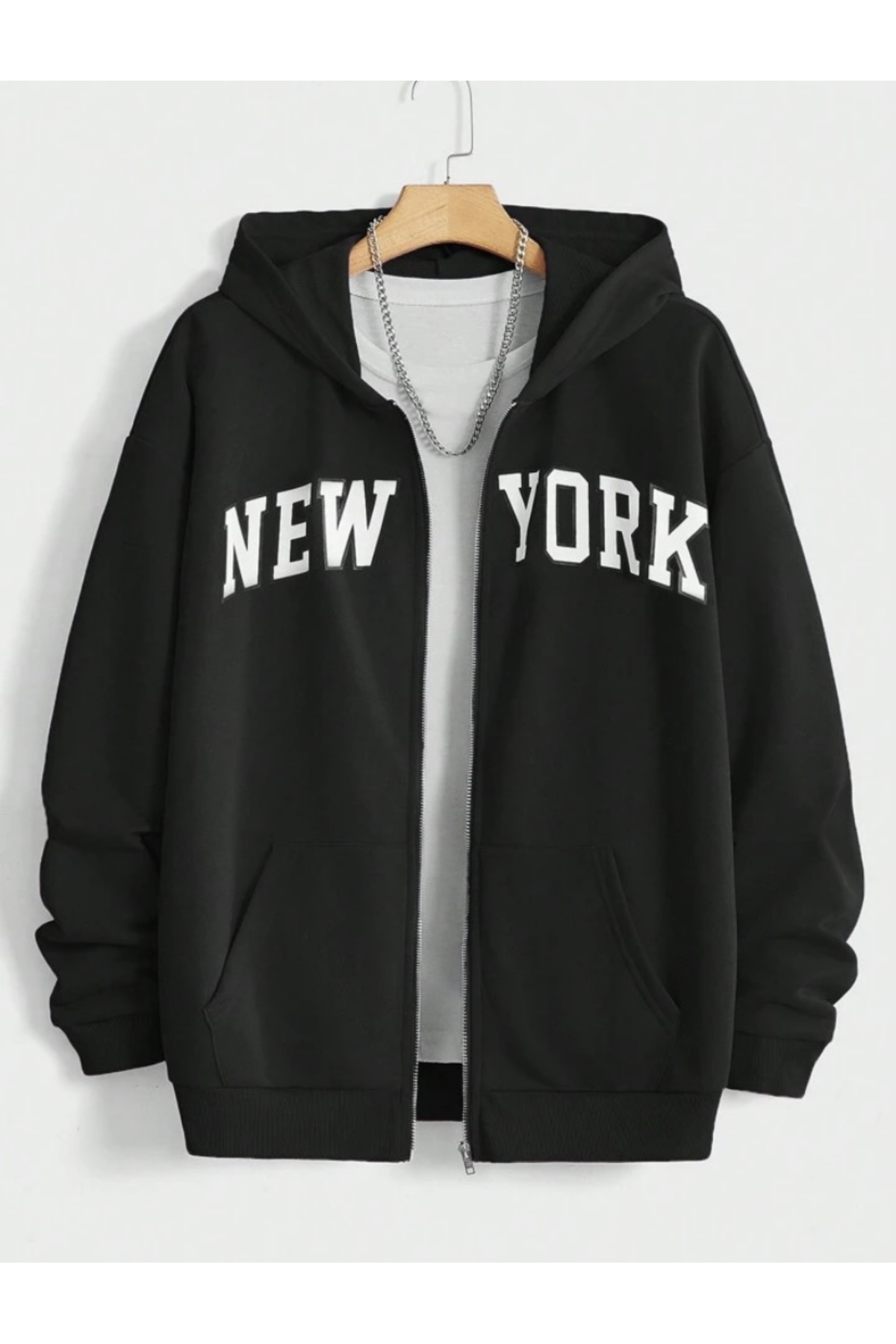 BYMEER Unisex Siyah New York Baskılı Fermuarlı Sweat Hırka — مشکی SNT-NEWYORK-HIRKA
