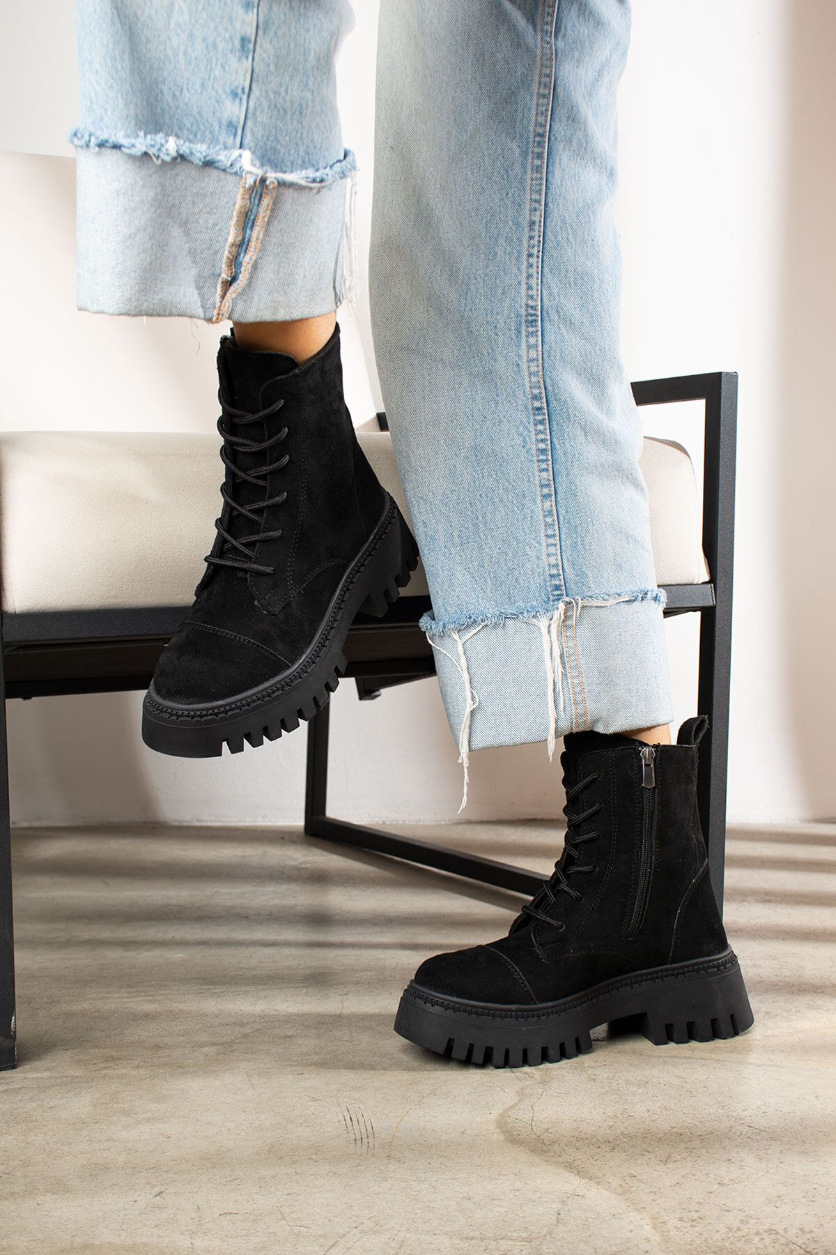Wenti Shoes Wenti Women s Daily Thick Non Slip Sole Black Suede Boots Boots Trendyol