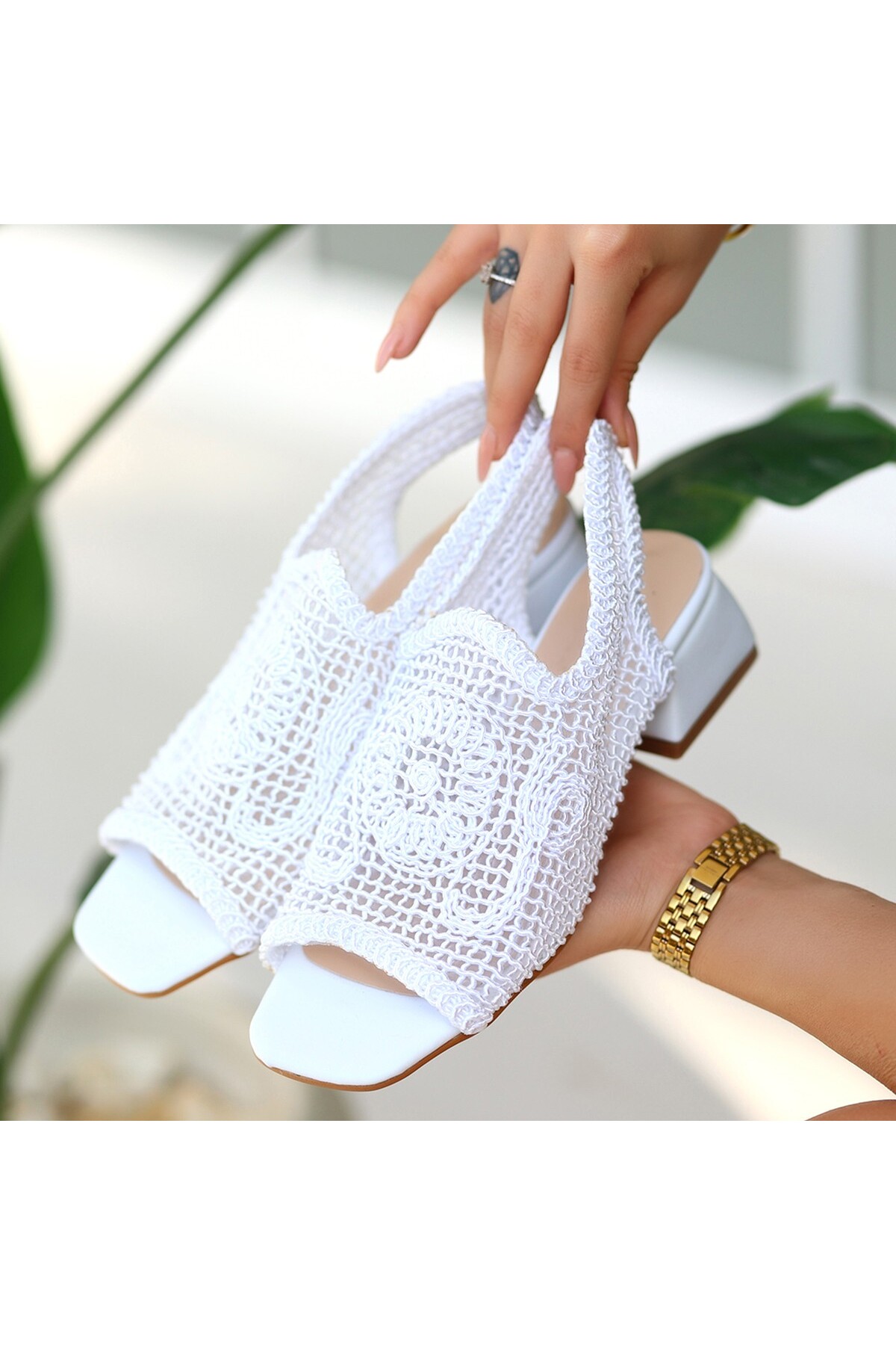 Dianna Beyaz Örgü Topuklu Ayakkabı