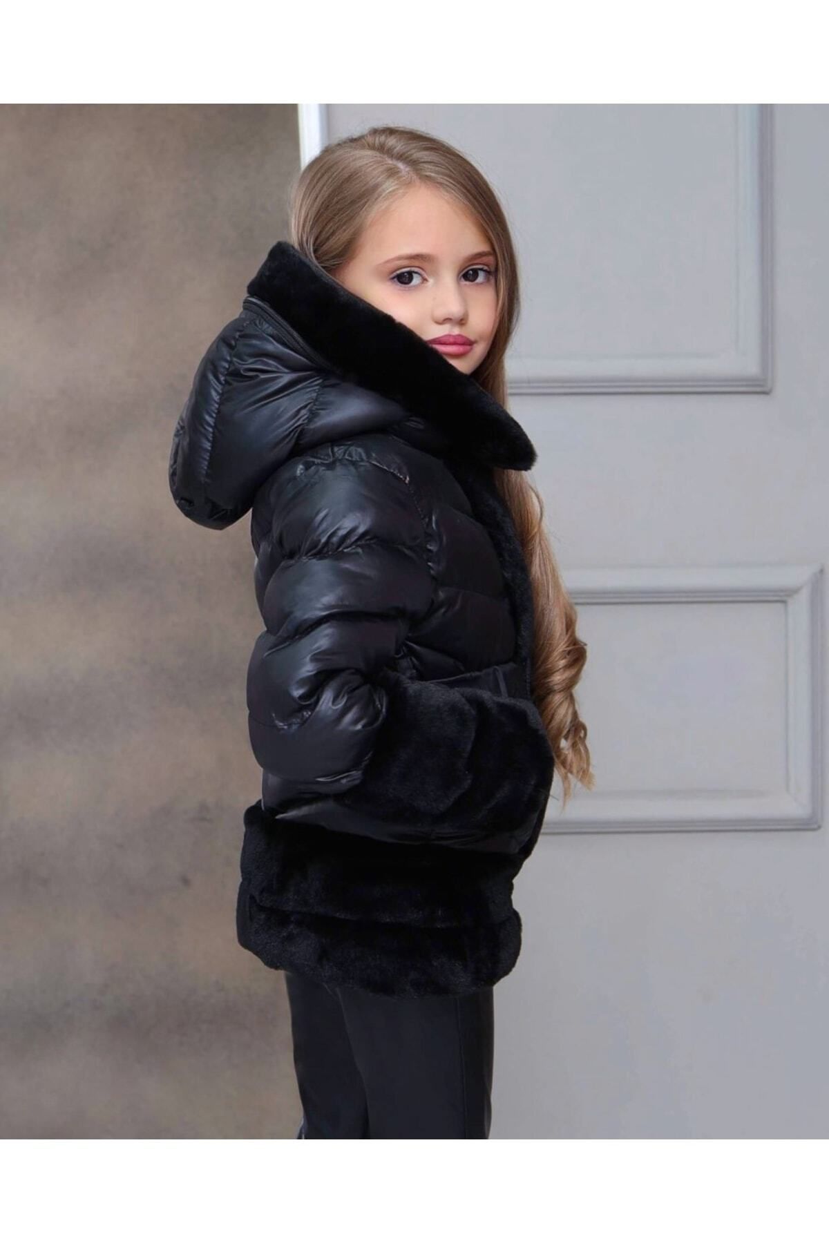ES KIDS Fur Detail Puffer Belted Coat Trendyol