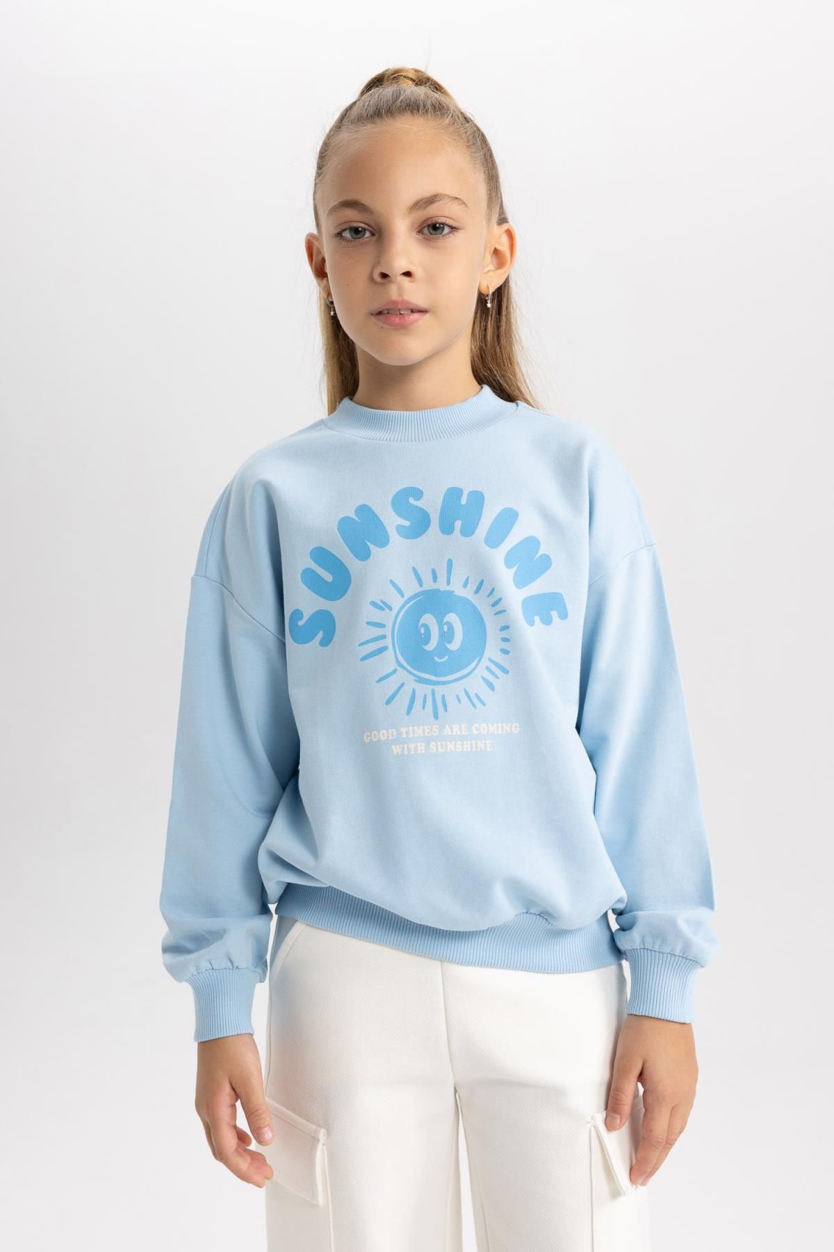 DeFacto-Dievčenská mikina Regular Fit Crew Neck 3
