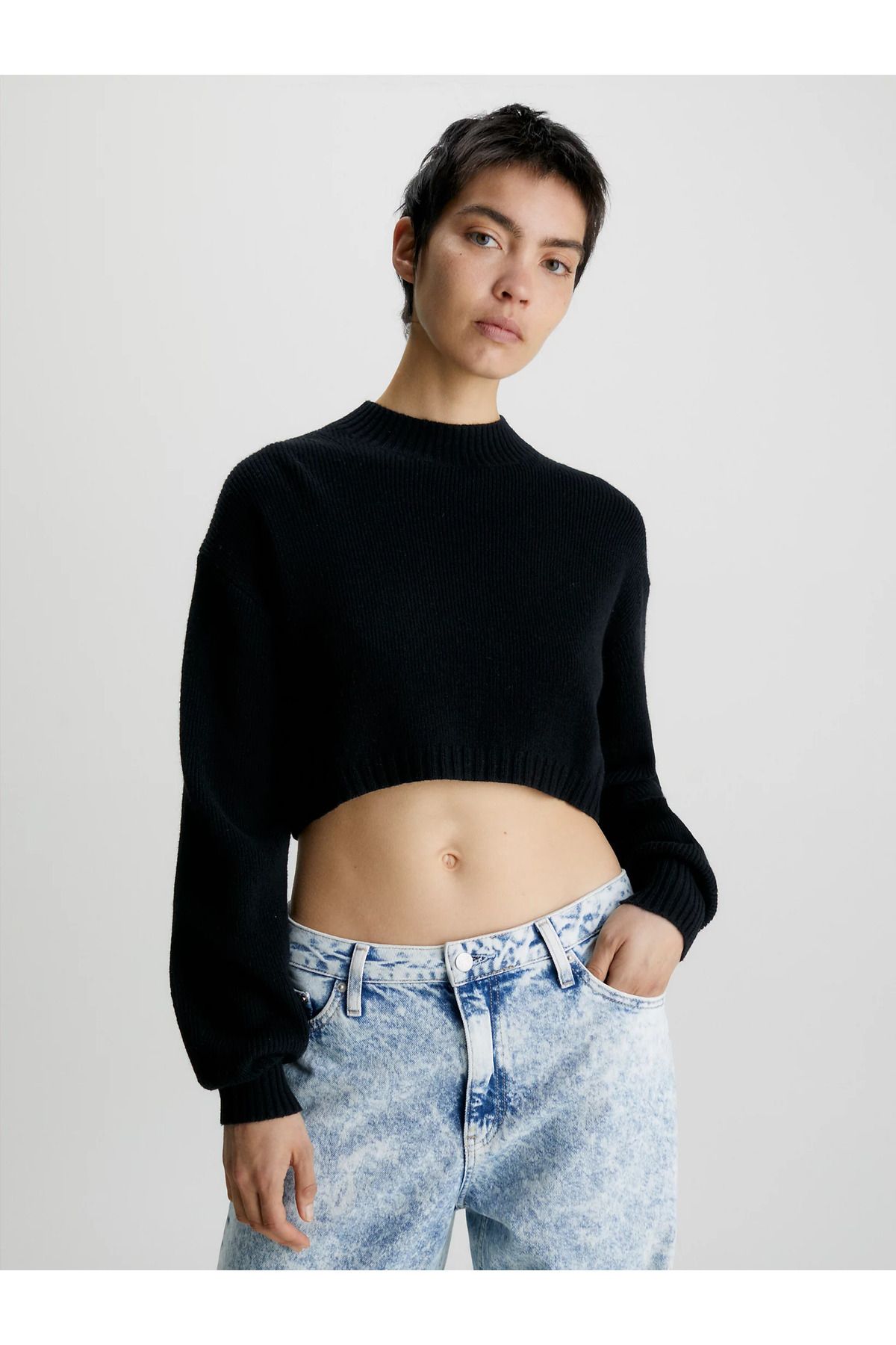 Calvin Klein Damski Czarny Sweter Z Okrągłym Dekoltem - Bawełna, Logo Marki, J20j 221962 -beh Kobieta - M