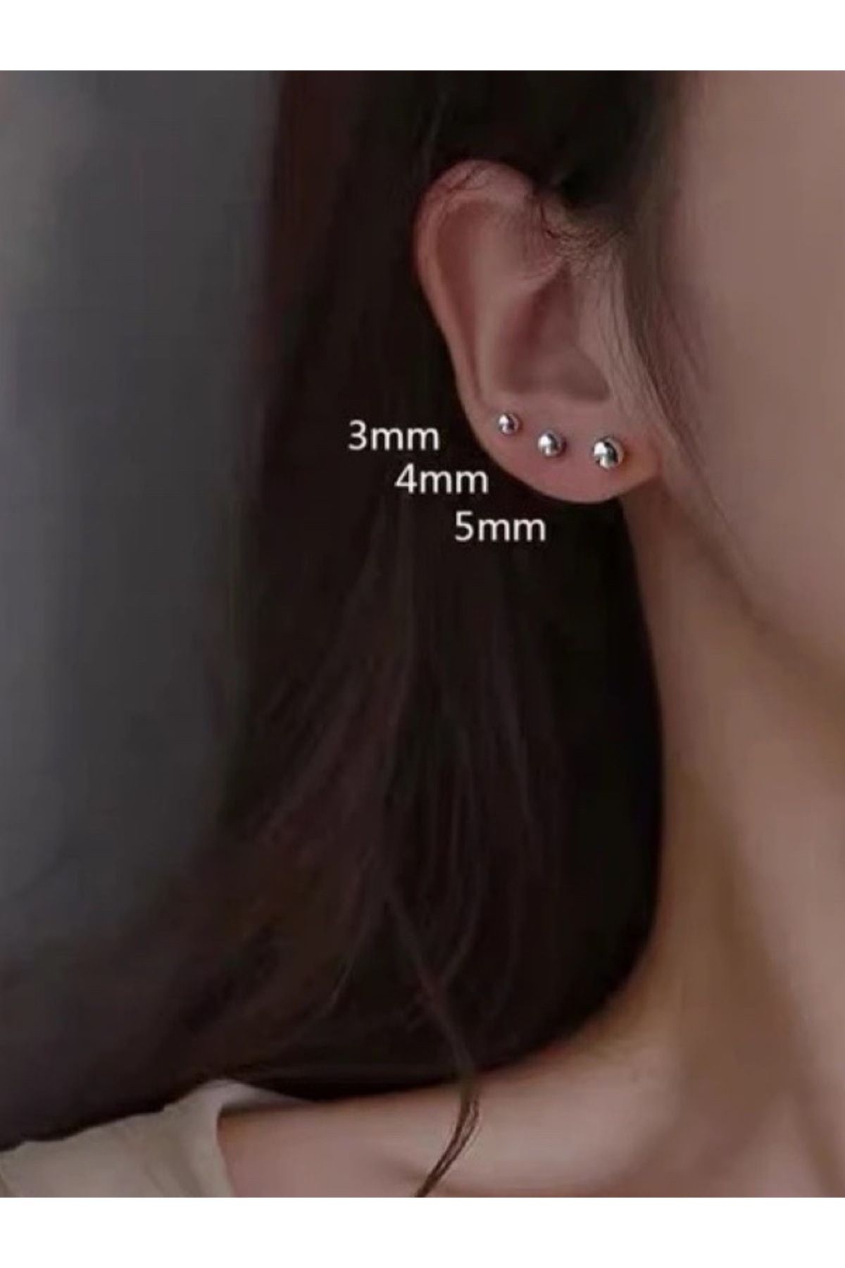 MAZEN Surgical Steel Three Pairs Flat Ball Earrings Three Different Sizes 3mm 4mm 5mm