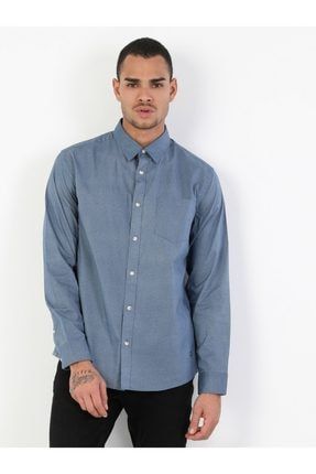 Slim Fit Shirt Neck Erkek Mavi Uzun Kol Gömlek .CL1045317_Q1.V2_BLE