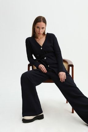 Kadın Siyah Cardigan Suit Alt-Üst Takım CSL