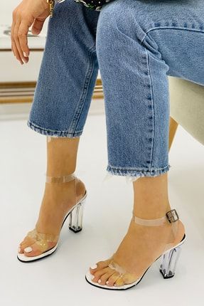 Beyaz Şeffaf Topuklu Kadın Ayakkabı Victoria 100026