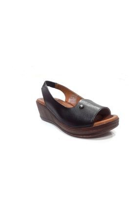 6041 Siyah Kadın Deri Sandalet Ayakkabı PC-6041S