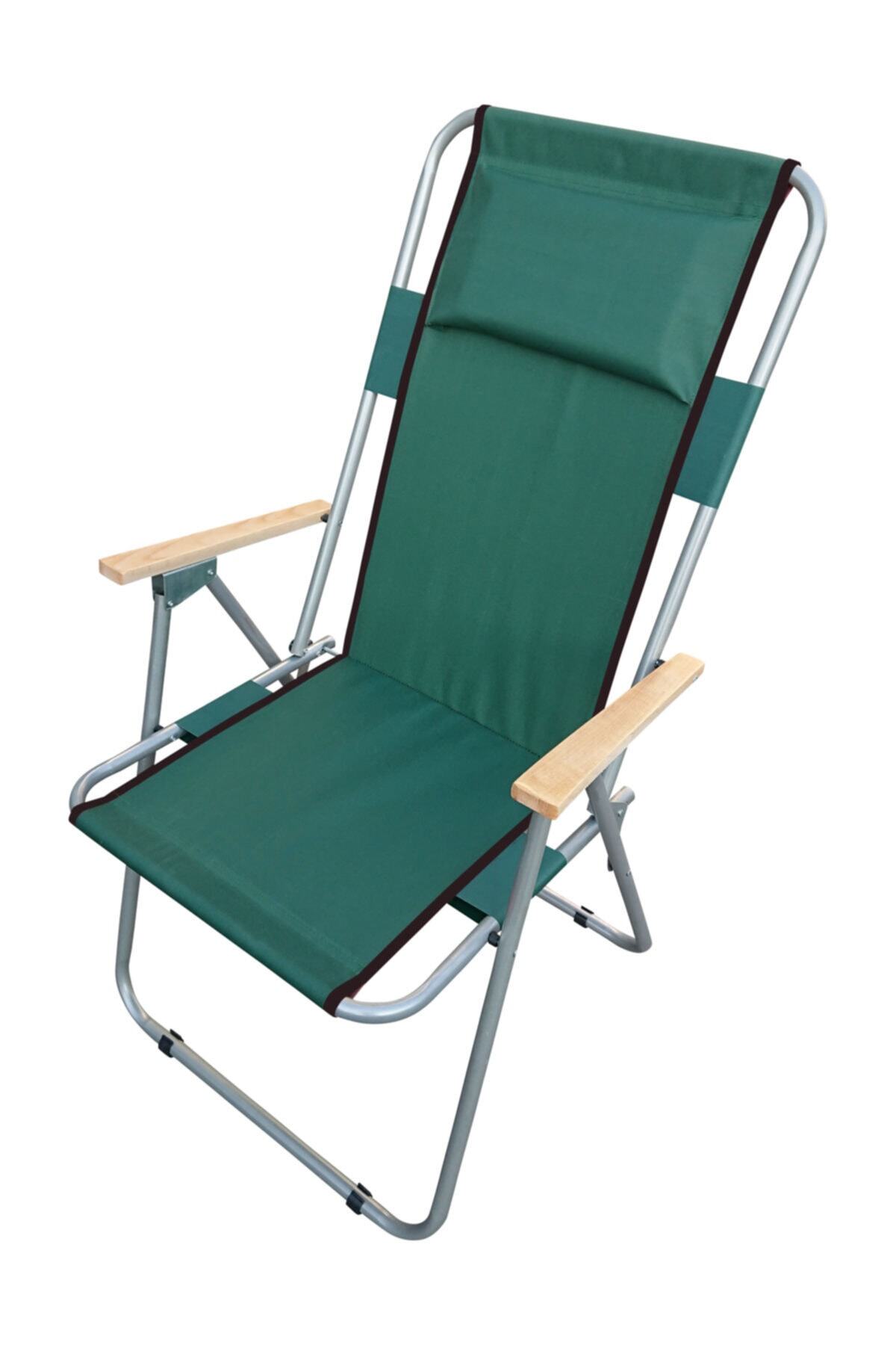 Weehome Başlıklı Ahşap Kollu Katlanabilir Piknik Kamp Balkon Sandalyesi Yeşil