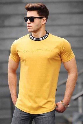 Sarı Nakış Baskılı Erkek Tişört 4486