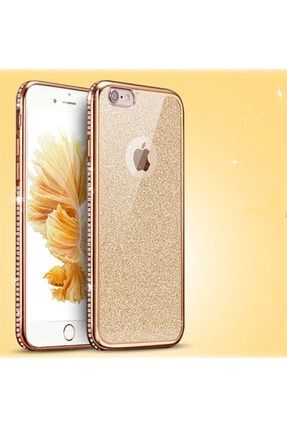 Apple Iphone 7 Plus Kılıf Simli Swarovski Taşlı Luxury Silikon Tpu Altın HC1274