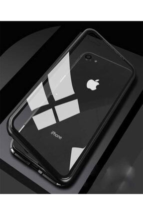 Apple Iphone 6 Kılıf Manyetik Bumper Mıknatıslı Arka Camlı Siyah HC679