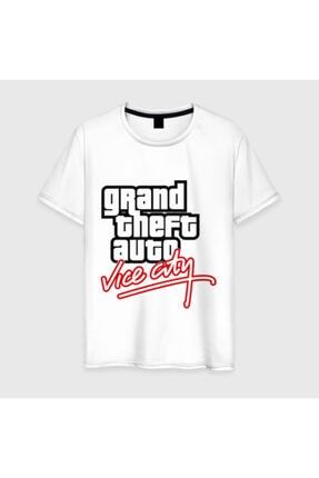 Gta Vice City Logo Desenli Beyaz T-Shirt 04541