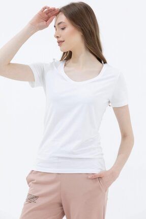 Kadın Açık Yaka Basic Tshirt - Beyaz 21Y2231-75618.0001-R2200
