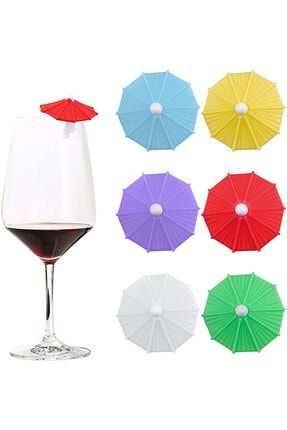 Bardak Işaretleyici Ayırıcı Şemsiye 6'lı Set Renkli Silikon Pratik Ev Gereci C-FR 113