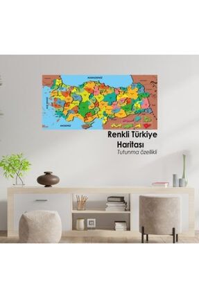 Manyetik Yapıştırıcı Gerektirmeyen Renkli Türkiye Duvar Haritası 118 cm x 56 cm arth01