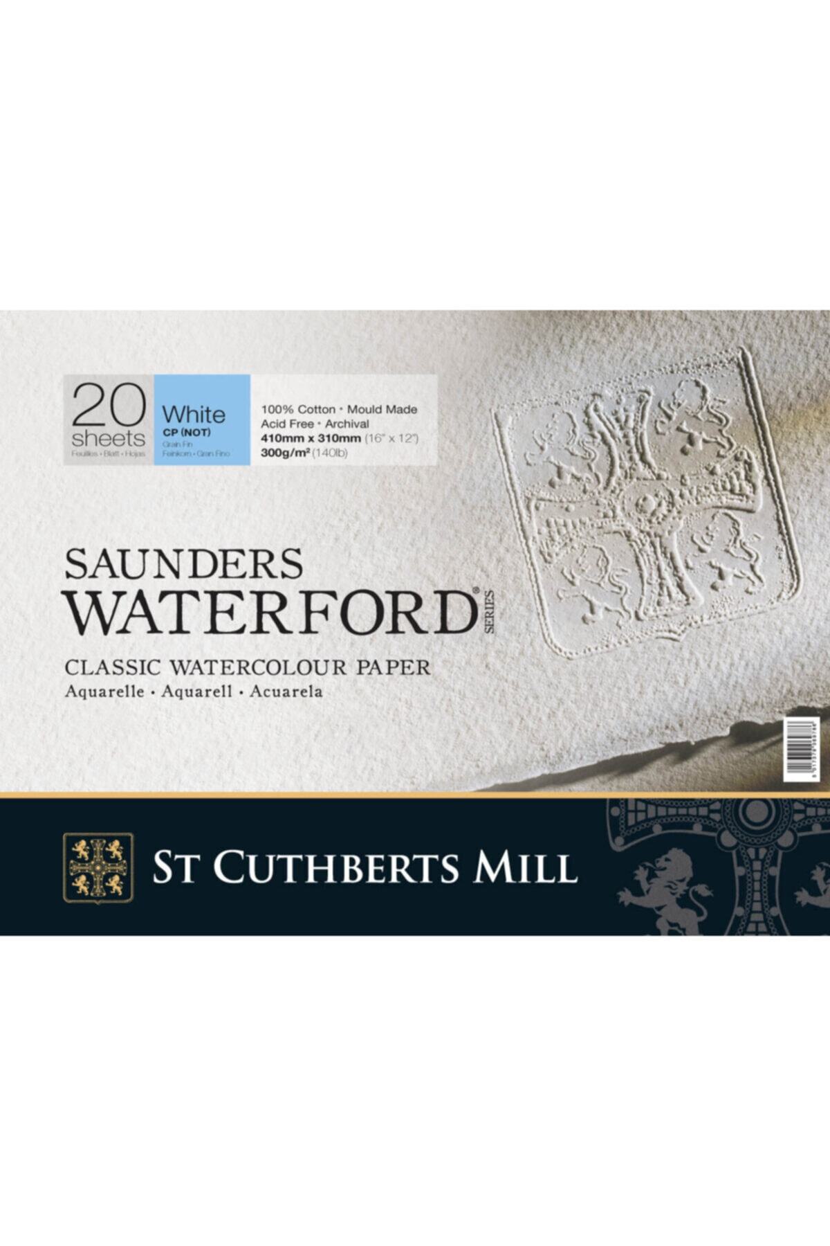 ST. CUTHBERTS MILL Saunders Waterford Fine Watercolour Paper for Artists, 300 g/m², Block on the Short Side Glued Block, 31 x 41 cm, Natural White, 12 Sheets
