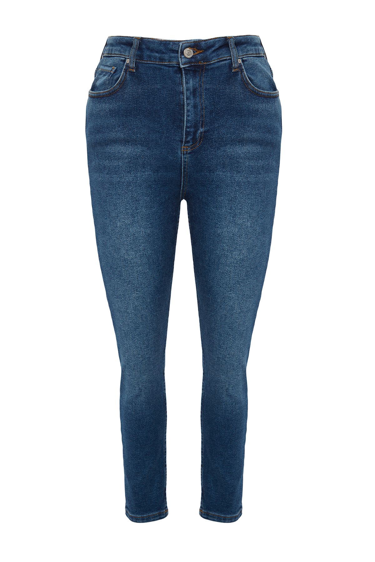 Trendyol Curve-Marineblaue, dehnbare Skinny-Jeans mit hoher Taille TBBAW24CJ00048 7