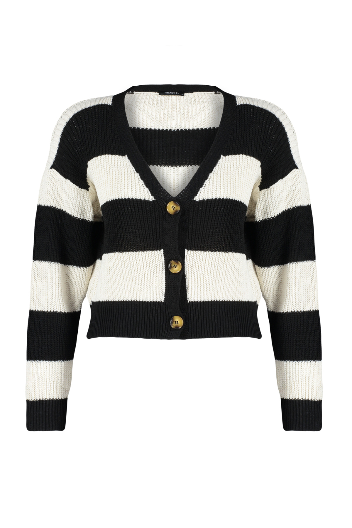 Trendyolmilla  Siyah V Yaka Renk Bloklu Triko Hırka TWOAW24HI00391 - Görsel 6