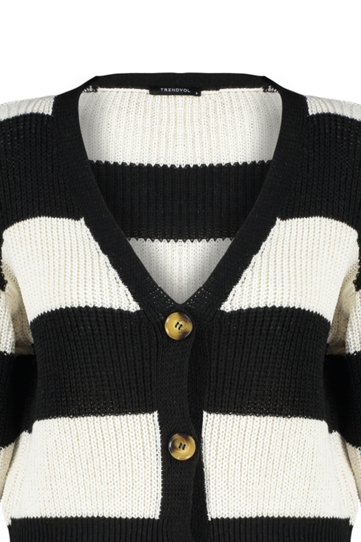 Trendyolmilla  Siyah V Yaka Renk Bloklu Triko Hırka TWOAW24HI00391 - Görsel 8