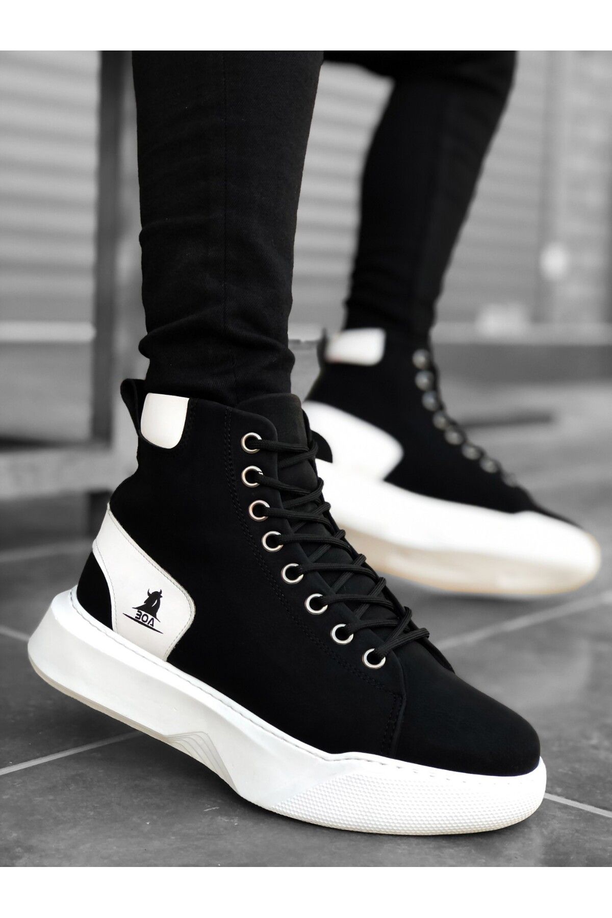 Dastrau Black and White Lace-Up Suede Sports Men's Boots - Trendyol