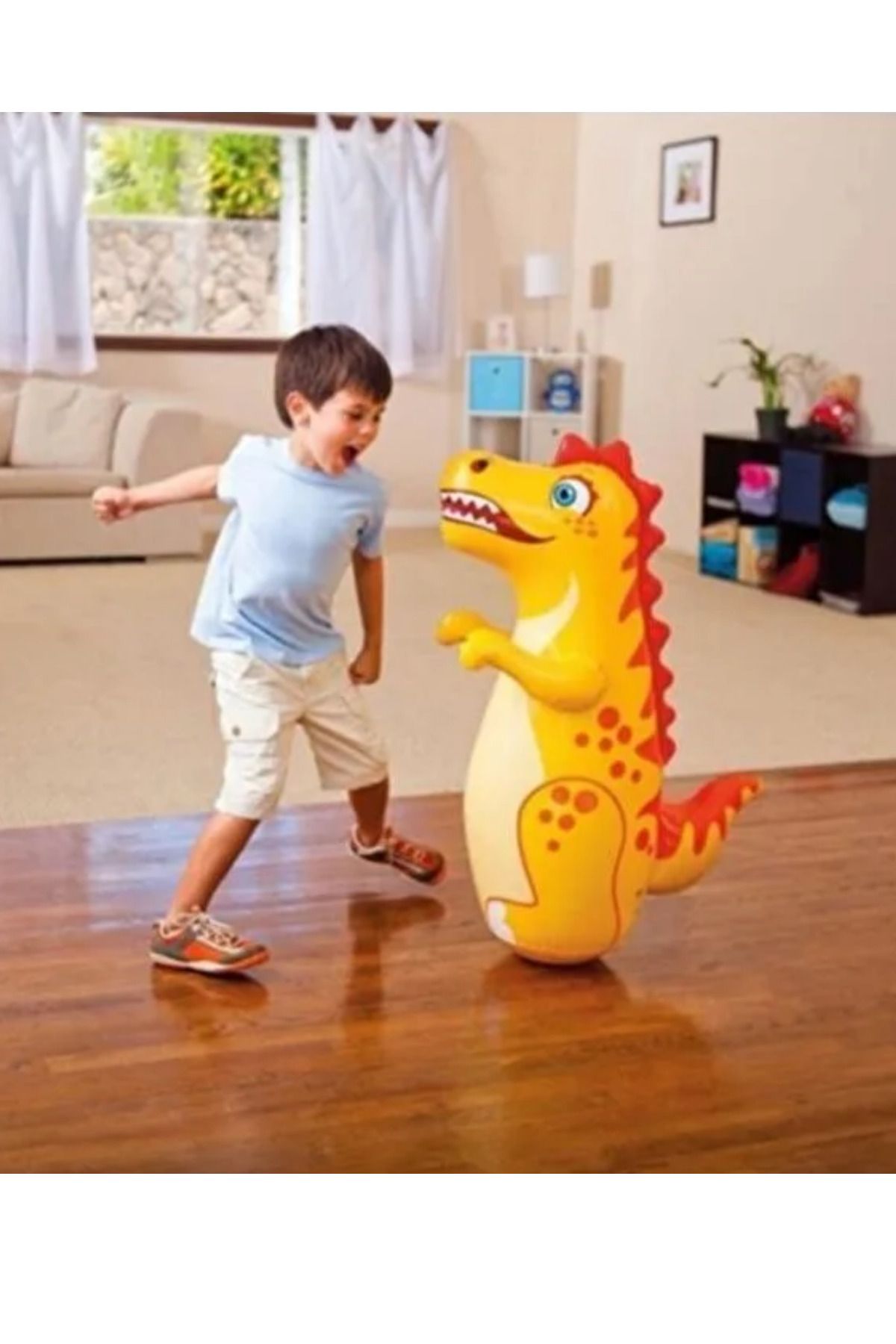 Renkli Dinozor Figürlü Kumsuz Hacıyatmaz Yüksek Kalite Patlamaya Dayanıklı 98x44 Cm Hacı Yatmaz