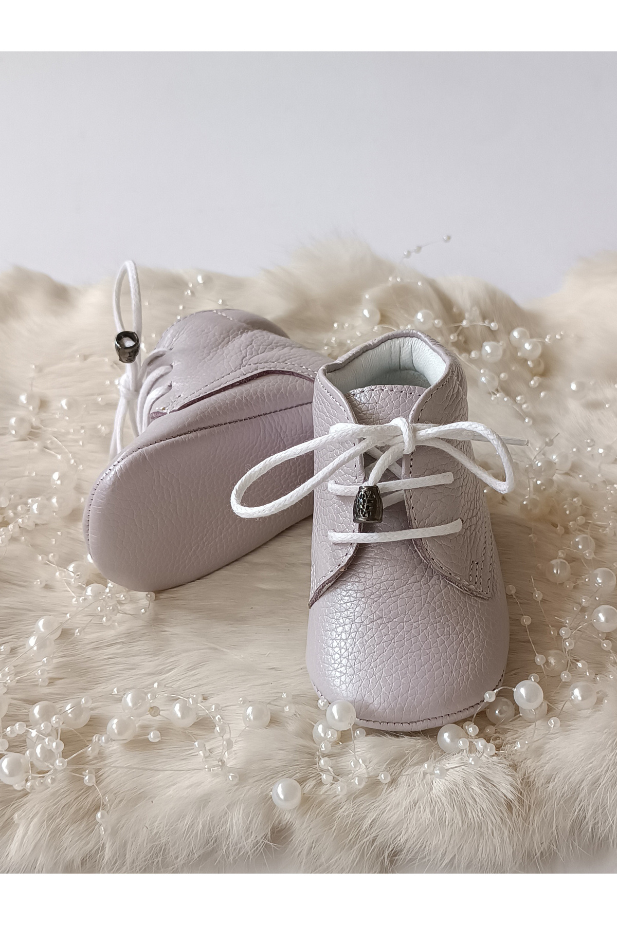 Hodore-Lilac Genuine Leather Baby Booties 4