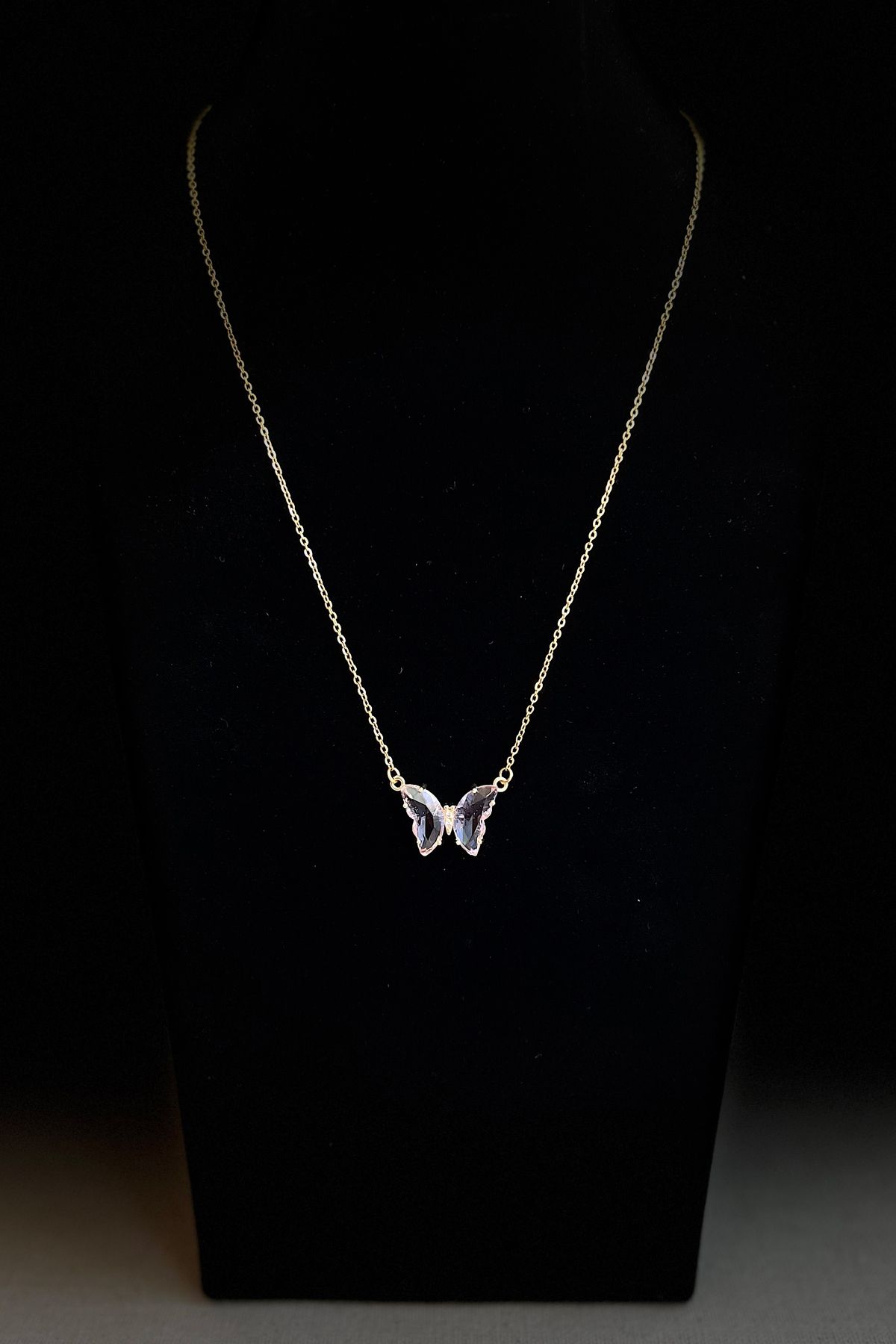 MODA Caprea Steel Pink Crystal Butterfly Necklace Gold Color