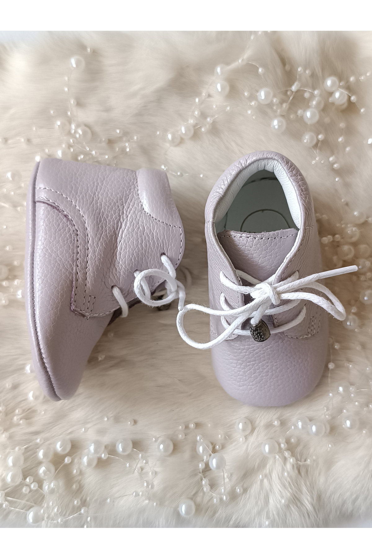 Hodore-Lilac Genuine Leather Baby Booties 2