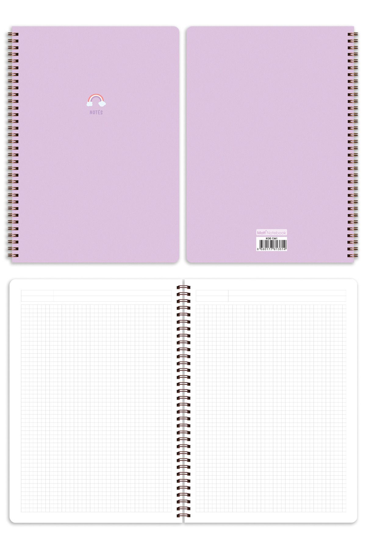 Matt Notebook-Caiet școlar A4 Spiral 80 coli Set de 4 - în carouri 5