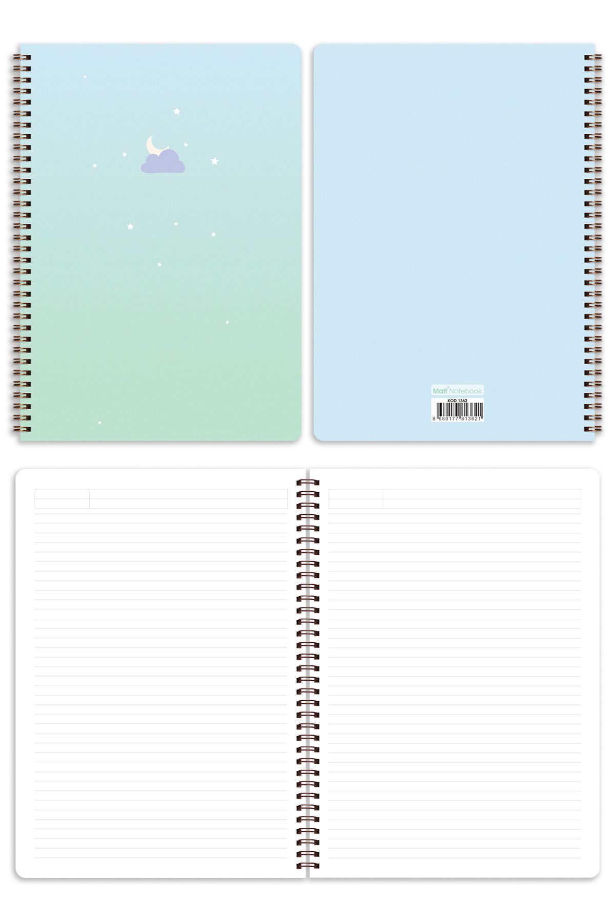 Matt Notebook-A4 Spiral School Notebook 80 sheets Set of 4 - Lined 8