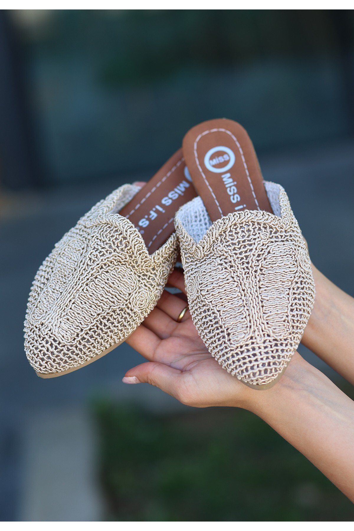 Cansstil Osse Krem Örgülü Terlik