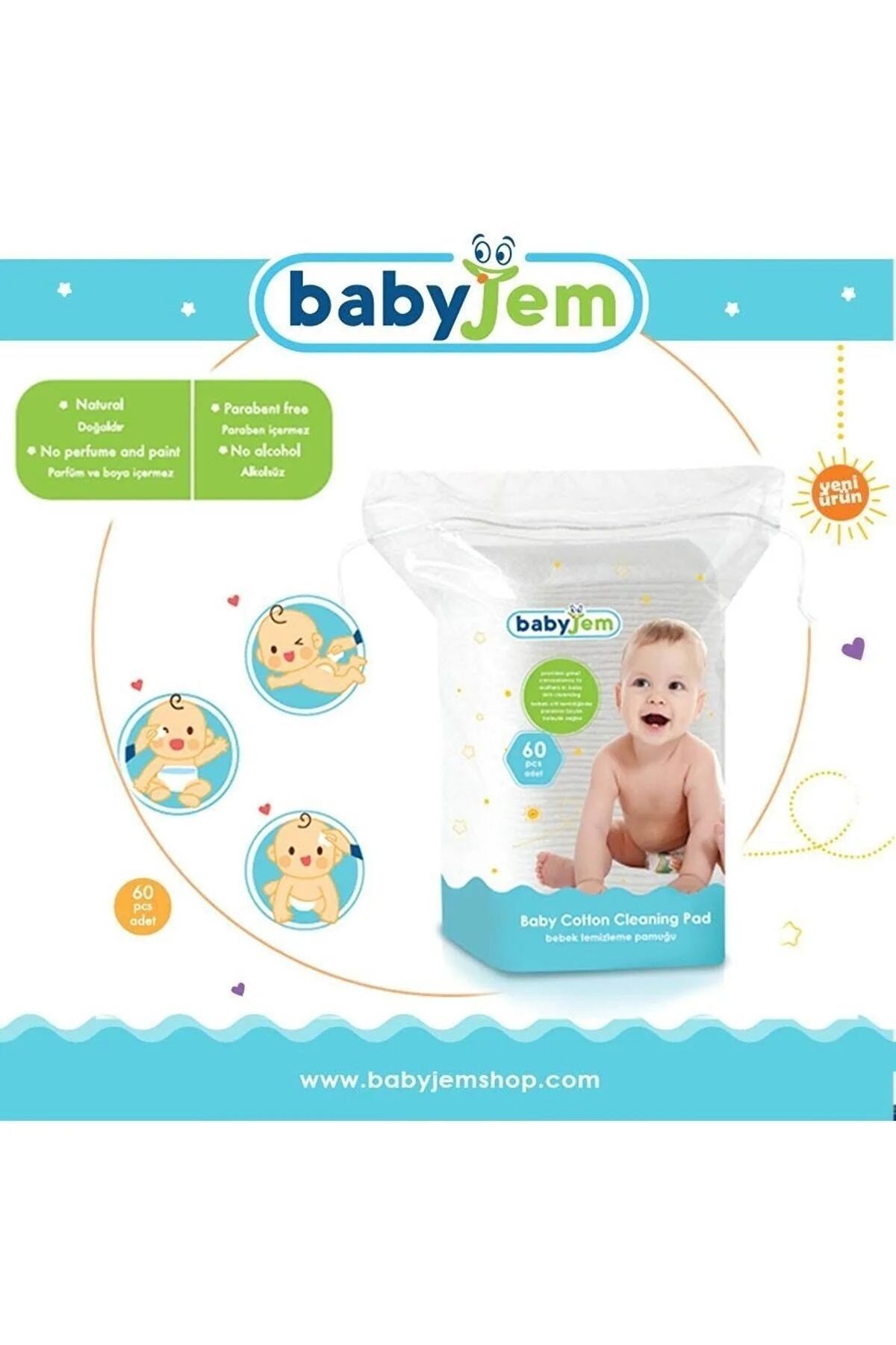 Babyjem Bebek Temizleme Pamuğu 60'lı 6 Paket - %100 Saf Pamuk