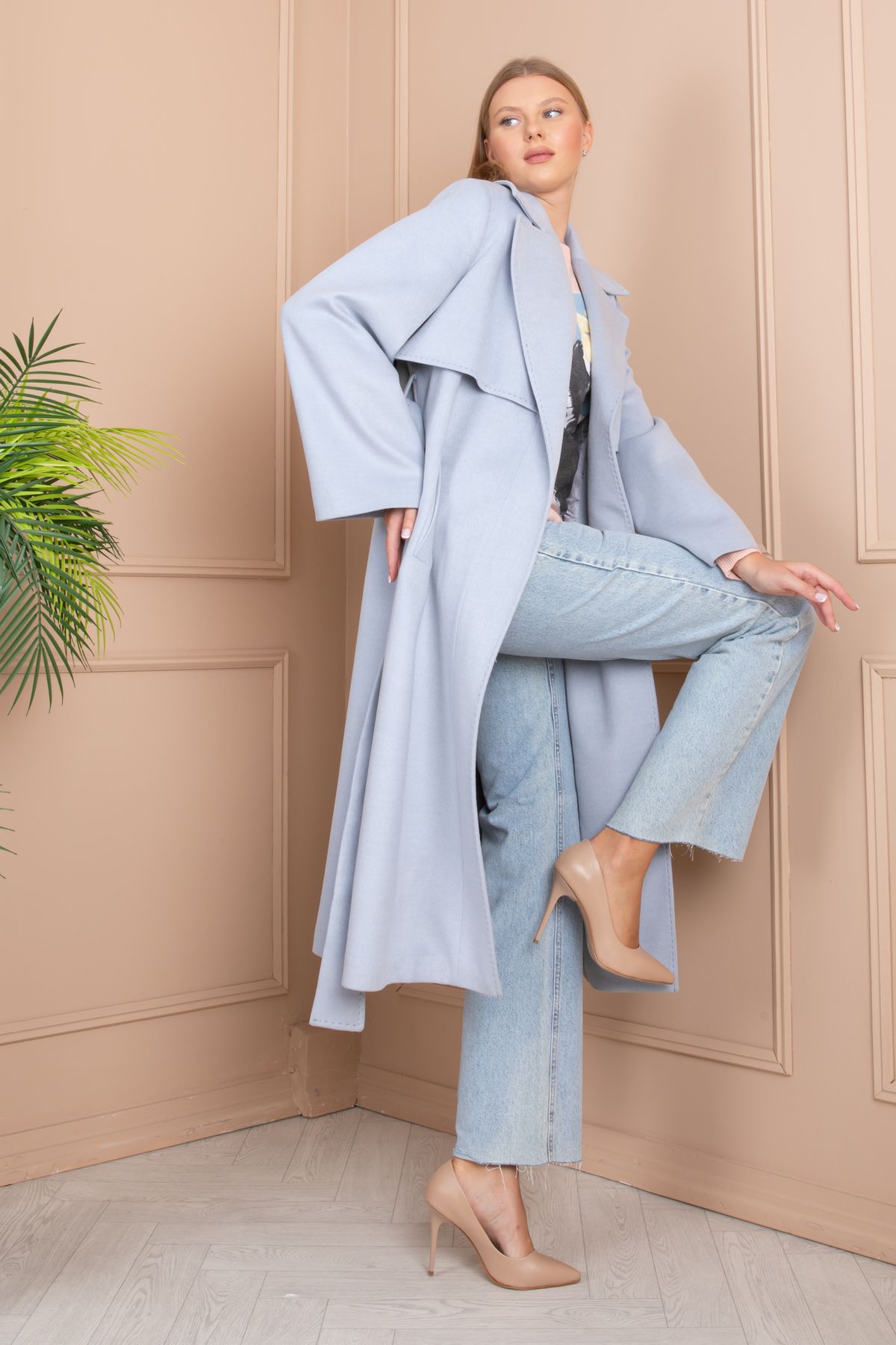 EYDA ERTEM Baby Blue Long Stitch Coat