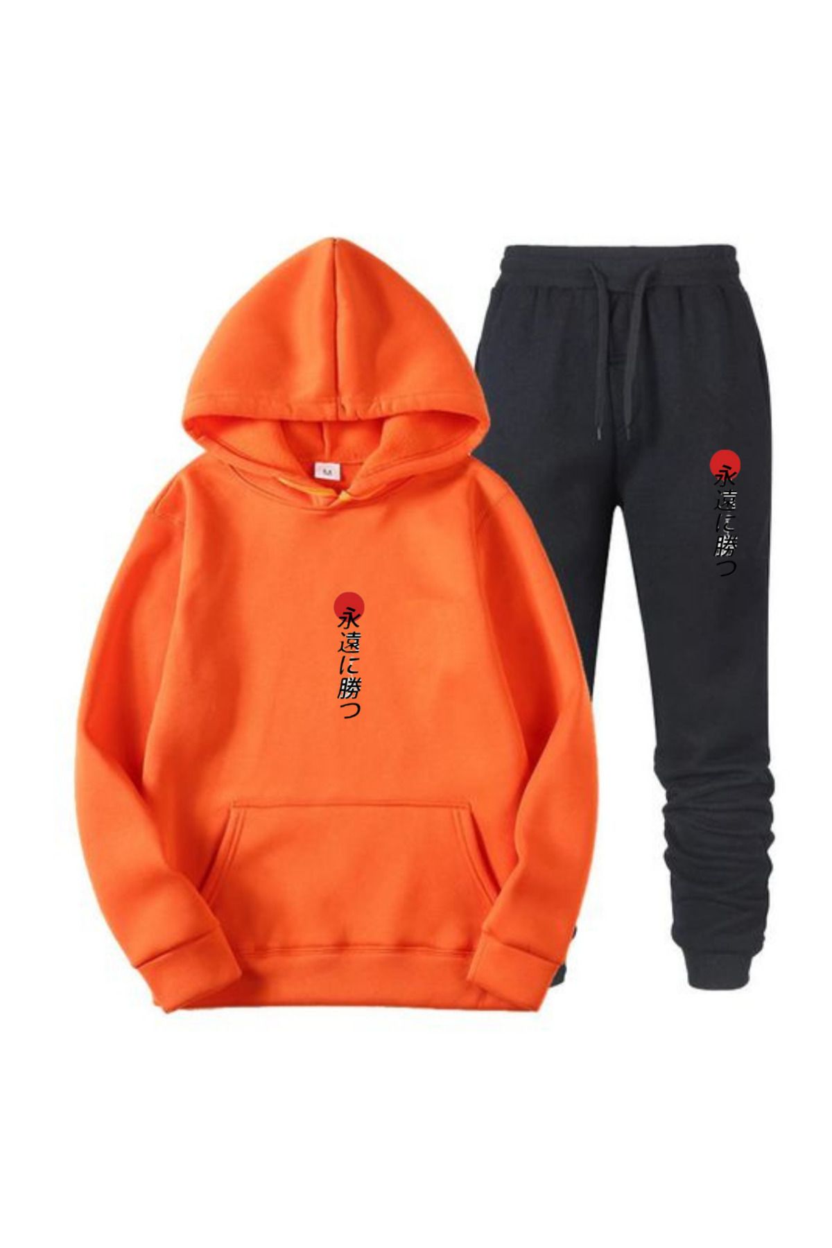 NO 601 Orange Japanese Printed Hooded Sweatshirt Black Winter