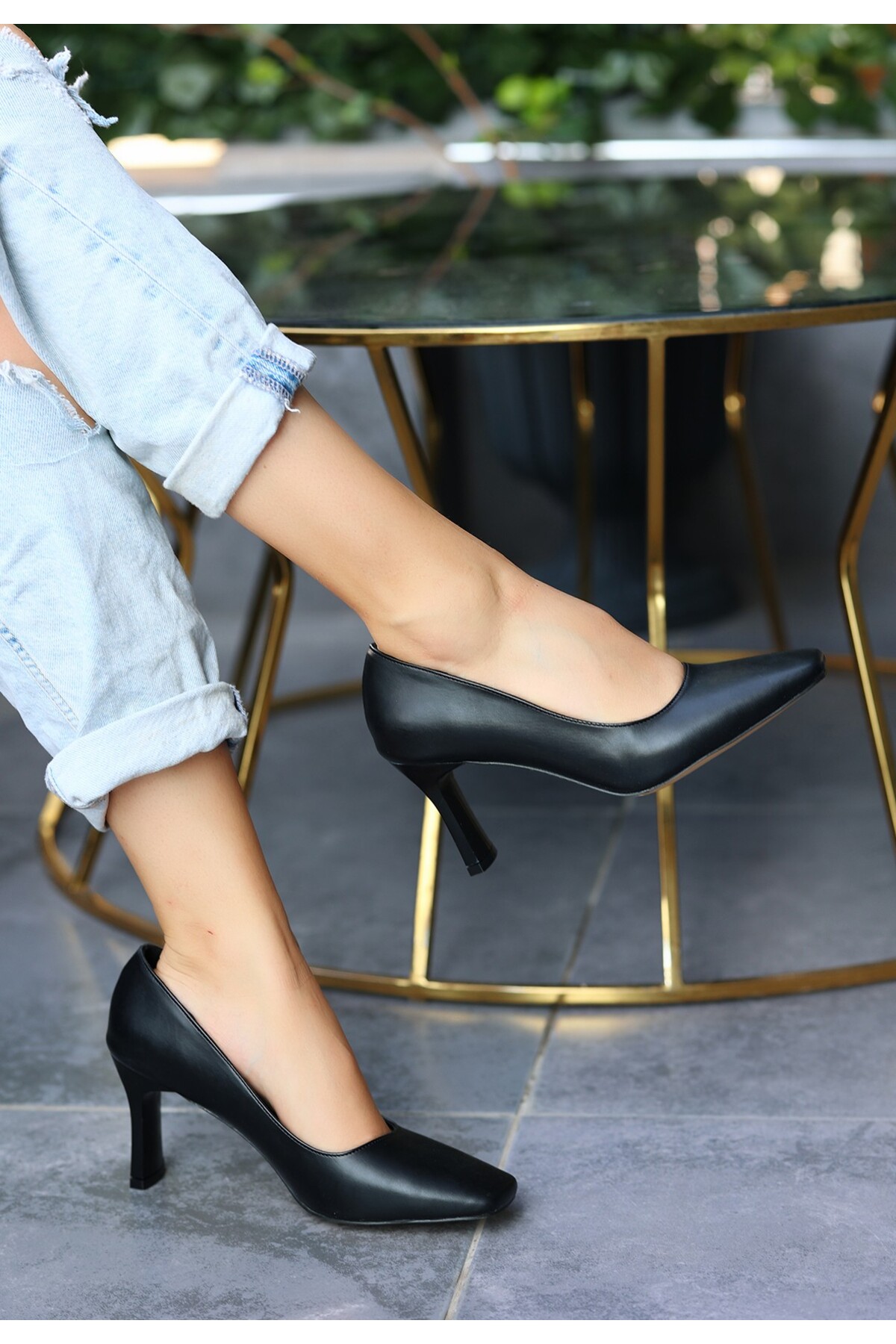 Olja Siyah Cilt Topuklu Ayakkabı