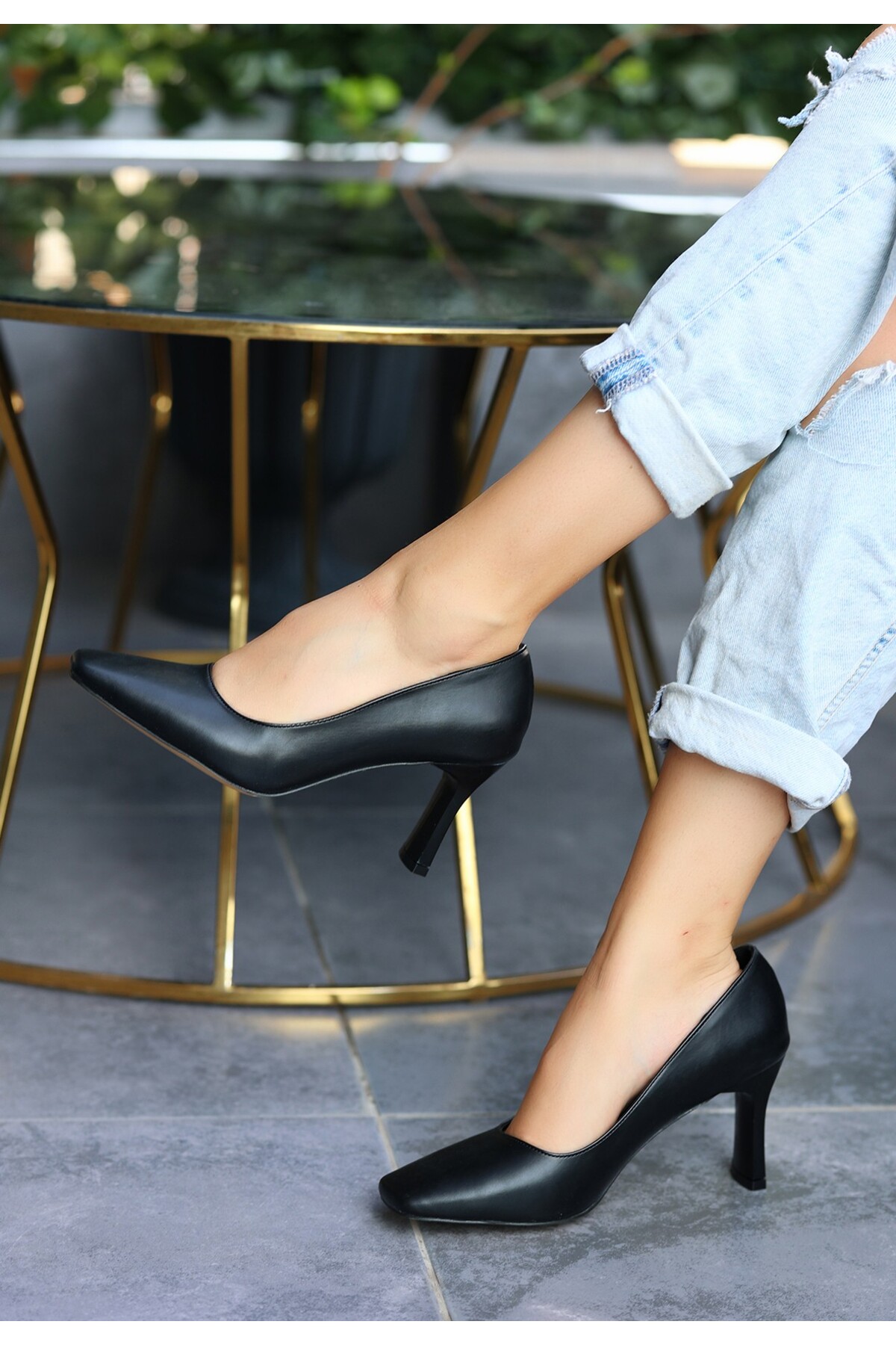 Olja Siyah Cilt Topuklu Ayakkabı