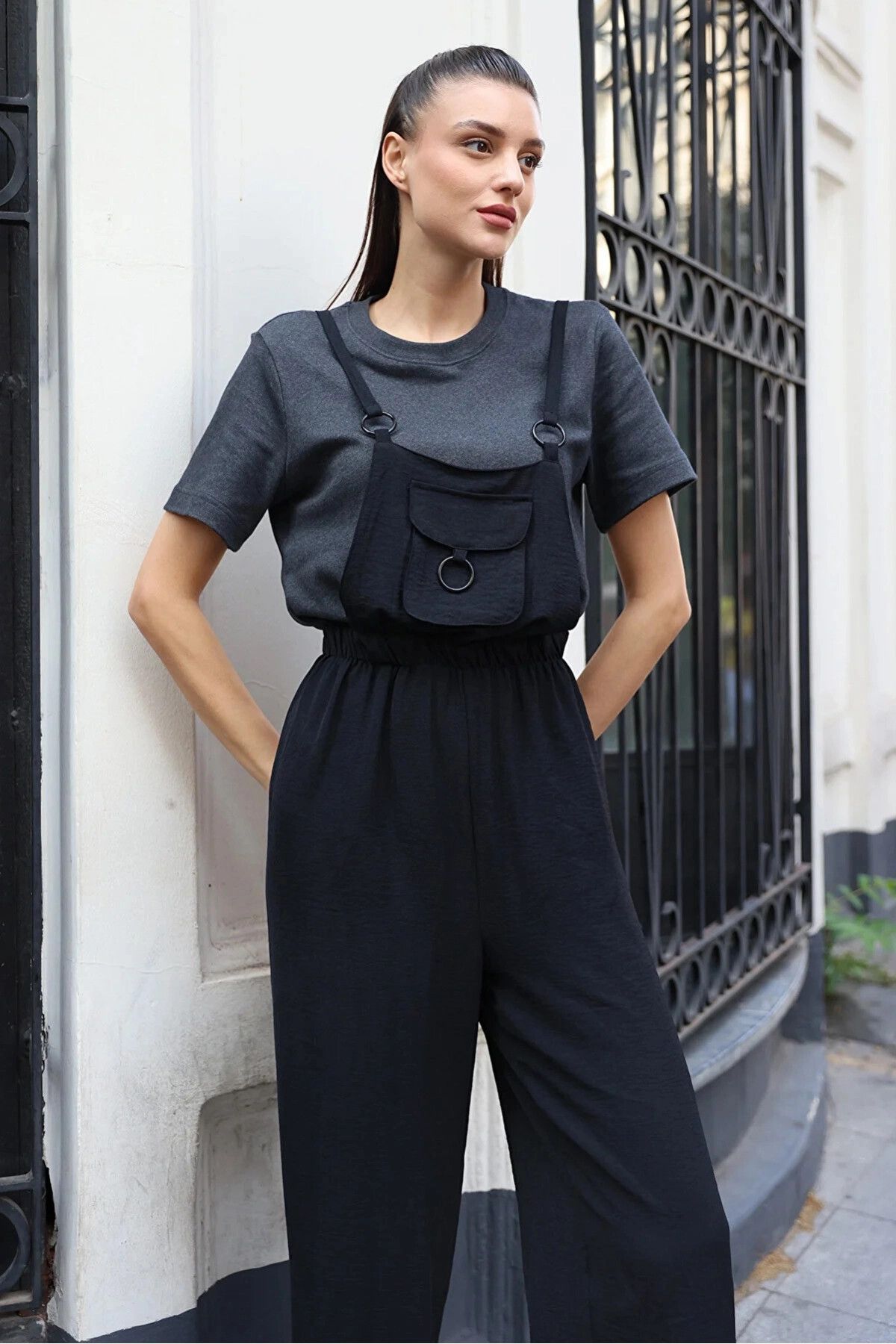 Black cheap pocket jumpsuit