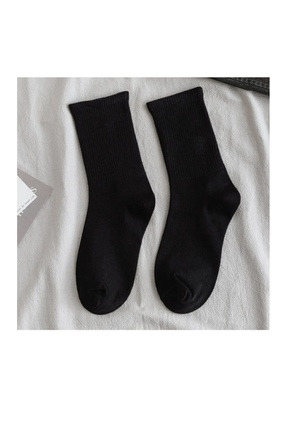 REYNBOO SOCKS 4 Çift Unisex Düz Renk Siyah Yıkamalı Kolej Çorap